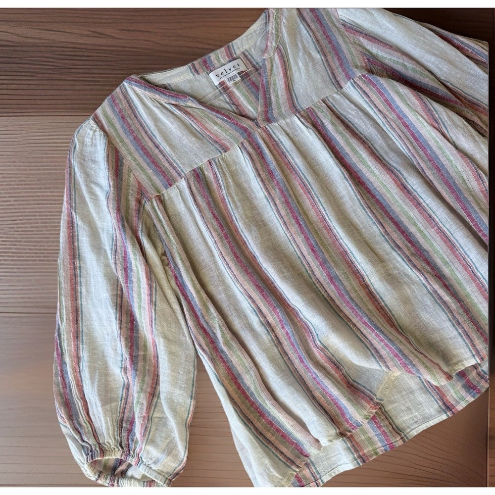 Velvet Graham Spencer Miranda Blouse Womens XS‎ Stripe Gold Thread $178